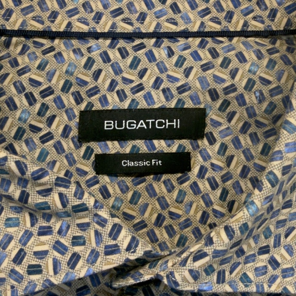 Bugatchi Mens XL Classic Fit Geometric Cotton Long Sleeve Button Down Shirt Blue - Picture 4 of 9